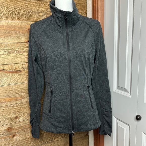 Zella Full Zip Jacket Gray Mock Neck Long Sleeve Size Medium - Picture 1 of 6